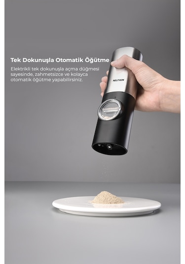 Neutron Pilli Led Işıklı Otomatik Baharat Öğütücü 2'li Paket Siyah