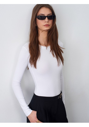 Dilvin 32695 Uzun Kollu Bodysuit-beyaz Beyaz