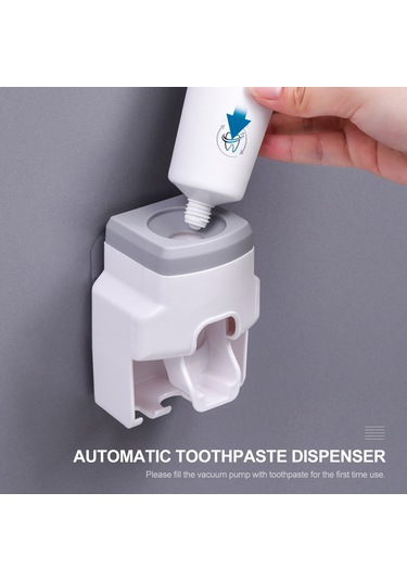 Teltree Otomatik Diş Macunu Dispanseri - 2'li Diş Fırçası Askılı, Vakum Teknolojili, Duvar Hijyenik Beyaz