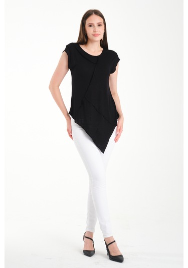 Asimetrik Penye Bluz Siyah