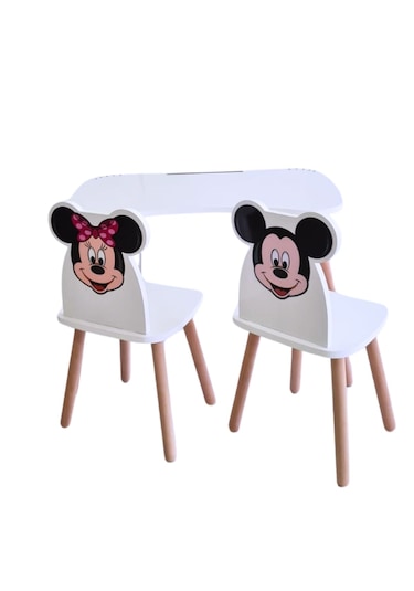 Çocuk Aktivite 1 Masa 2 Sandalye Takımı 4-12 Yaş Mickey Mouse Ve Ahşap