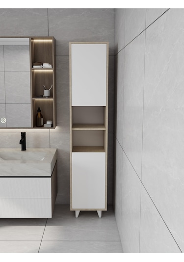 Riva Çamaşır Sepetli Banyo Dolabı Kotonvizon Renk Beyaz