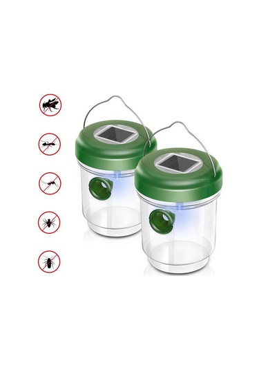 Hfambition Güneş Enerjili Led Işılı Yeşil Arı Tuzağı - Çift Girişli, Yeniden Kullanılabilir Bahçe/orman Kullanıma Uygun 2 Adet