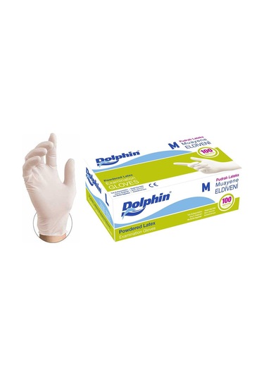 Dolphin Tek Kullanımlık Lateks Beyaz Pudralı Medium Muayne Eldiveni - 20 x 100 Adet