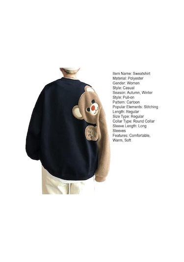 Beyaz Çift Kazak Karikatür Ayı Yuvarlak Rahat Gevşek Yaka Uzun Kollu Büyük Boy Yumuşak Sıcak Erkek Kadın Spor Üst Beyaz Beyaz Çift Kazak Karikatür Ayı Yuvarlak Rahat Gevşek Yaka Uzun Kollu Büyük Boy Yumuşak Sıcak Erkek Kadın Spor Üst Beyaz