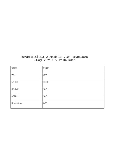 Kendal Kdl643 Ledli Glob Armatürler 20w 1650 Lümen Güçlü 20w -gün Işığı Beyaz