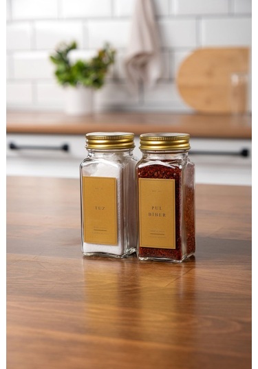 Mienda Home 2'li Cam Baharatlık Seti Gold Kapaklı Etiketli Baharatlık Takımı Mh00gld02 Gold - Şeffaf