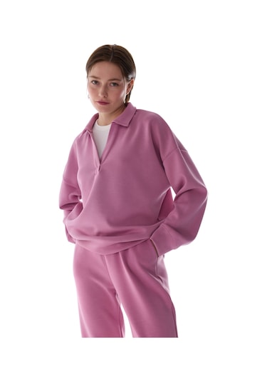 Penti Gül Pembesi Polo Yaka Modal Sweatshirt