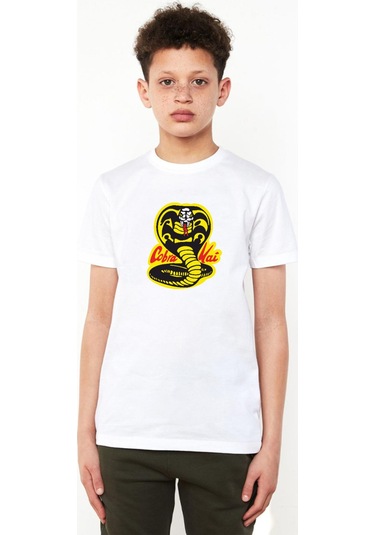 Cobra Kai Logo Beyaz Çocuk Bisikletyaka Tshirt Beyaz