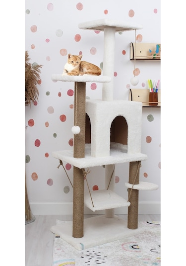 Nursoft Y-01 Salıncaklı Yuvalı Lüx Kedi Tırmalama Oyun Evi