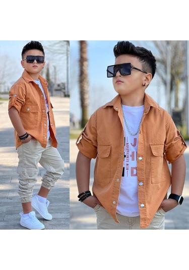 Modavals Cep Ve Kol Detaylı Düğmeli Ceket Baskılı Tişört Ve Kargo Pantolon 3 Parça Erkek Çocuk Takım-589274601 Turuncu Modavals Cep Ve Kol Detaylı Düğmeli Ceket Baskılı Tişört Ve Kargo Pantolon 3 Parça Erkek Çocuk Takım-589274601 Turuncu
