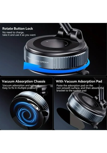 Vakumlu Manyetik Telefon Tutucusu, Magsafe Vantuzlu Telefon Tutucusu, 360 Black Black