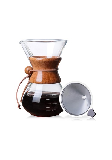 Lemestar 600ml Cam Filtre Kahve Dökücü, Paslanmaz Çelik Filtre İle Kağıt Gereksiz, Ahşap Kollü Isıya Dayanıklı Ev Ve Ofis Kahve Makinesi Diğer