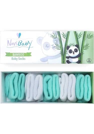 Novibaby 5'li Bambu Yenidoğan Bebek Çorabı I Minty I 0-6 ay "Karışık Renkli"