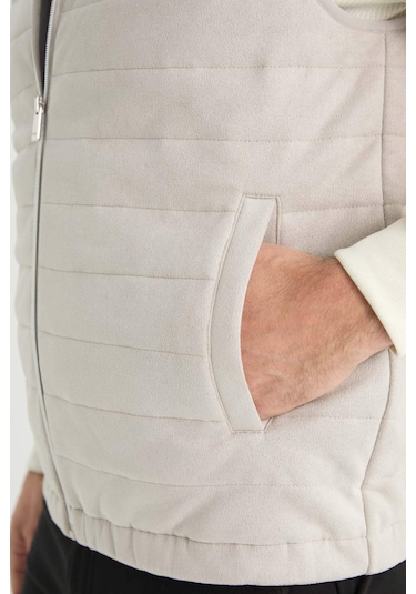 Defacto Slim Fit Dar Kesim Dik Yaka Fermuarlı Süet Yelek F0246ax25augr184 Gri