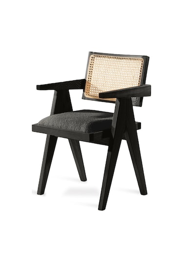 Luna Pergel Hazeranlı Model Hasırlı Natural Ahşap Sandalye Siyah - Antrasit