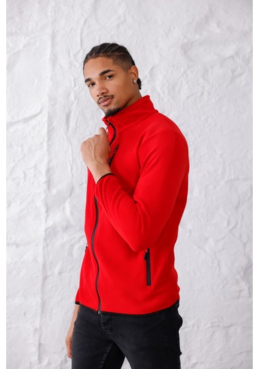 Monox Erkek Biyeli Fermuarlı Spor Polar Ceket Kırmızı