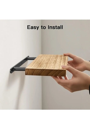 1 Adet Yüzer Raflar Ahşap Duvara Monte Depolama Rafı Derin Kalın Siyah