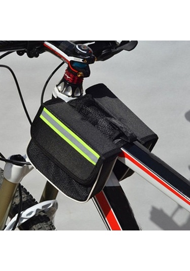 Pazly Çerçeve Çantası - Büyük Kapasiteli, Reflektörlü, Telefon Cebi İle Güvenli Bisiklet Sürüşü Siyah