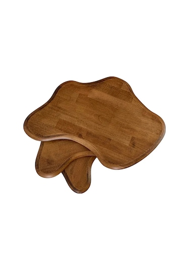 Fawdecor Asimetrik Masif Ahşap Zigon Sehpa Takımı 3'lü Set Ceviz