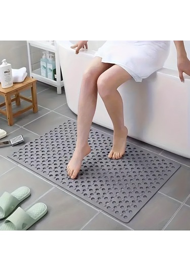 36x66 Cm Kaymaz Vantuzlu Duş Ve Banyo Zemin Matı Su Geçirmez, Güvenli Kaydırmaz Mat Antrasit