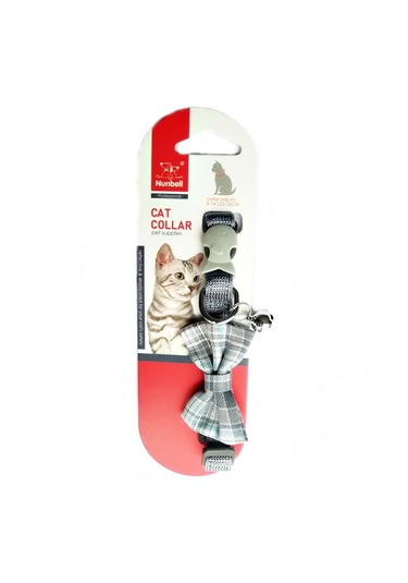 Nunbell Çıngıraklı Fiyonk Papyon Kedi Boyun Tasması 23-35 Cm Gri