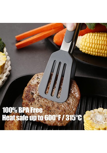 Kangvka 3'lü Yeşil Silikon Uçlu 23cm Çelik Mutfak Kancası - Barbekü, Makarna, Salata İçin Çok Renkli