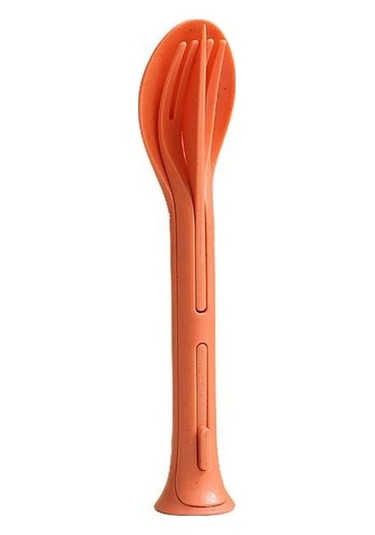 Turuncu 3'ü 1 Arada Seyahat Katlanabilir Çatal Bıçak Takımı Japonya Tarzı Plastik Kesici K Kaşık Öğrenci Turuncu