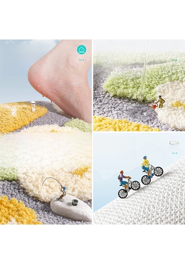 Ranyeek Ev Banyo İçin Sudu Çeken Yumuşak Floklu Paspas - Kare Desenli Modern Ins Stili Tuvalet Altı Halı Güneş Ayısı Diğer