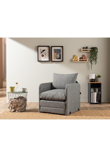 Pafu Saga Tekli Katlanır Yataklı Koltuk Keten Açık Gri