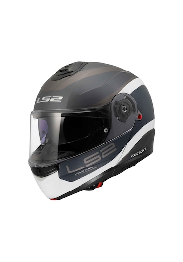 Ls2 Strobe 2 Victory Çene Açılır Kask Mat Titanyum - Beyaz - Mavi