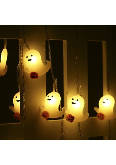 Dekoratif Işık Dizisi, Cadılar Bayramı Atmosferi, Beyaz Hayalet Şekli, 3 Metre Ve 20 Işık, 2 Set