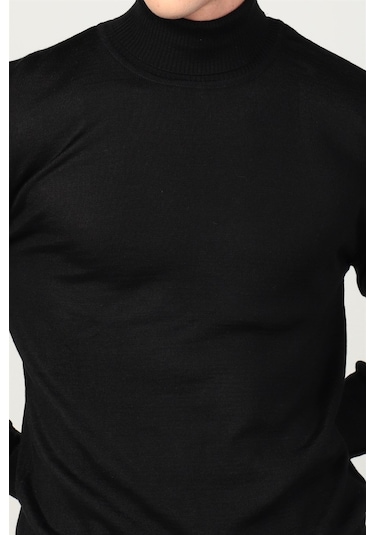 Tudors Slim Fit Dar Kesim Tam Boğazlı Yaka Düz Yün Erkek Kazak-23918 Çok Renkli