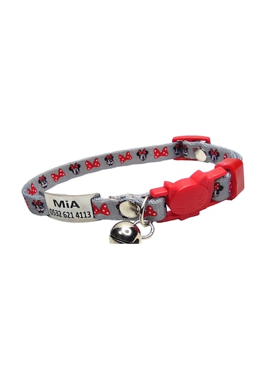 Ayz Markalama Güvenlik Kilitli İsimli Kedi Tasması Kedi Madalyon Minnie Mouse