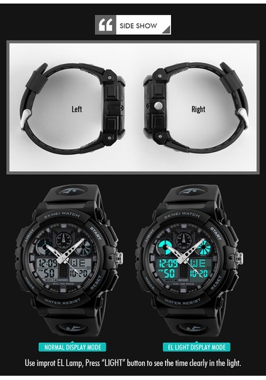 Yunboo Skmeı Erkek Spor Saati 1270: Çift Zaman, Kronometre, Alarm, 5atm Su Geçirmez, Işıklandırmalı, Kuvars+dijital Hareket Çok Renkli