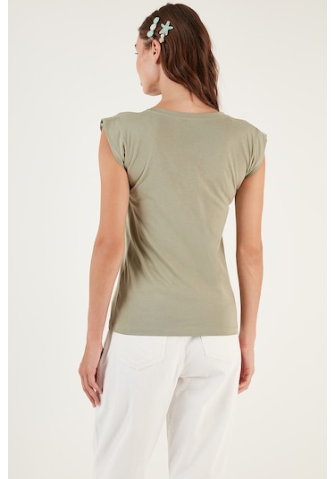 Lela Pamuklu Bisiklet Yaka Kolsuz Bayan T Shirt 5864019 Olive