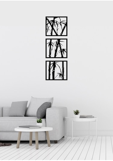 Bambu Desenli Üçlü Dekoratif Metal Duvar Süsü