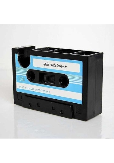 Fortunelane Retro Kaset Kalem Tutucu Bant, Mavi, 17x5x11,5 Cm Ofis Dekorasyonu