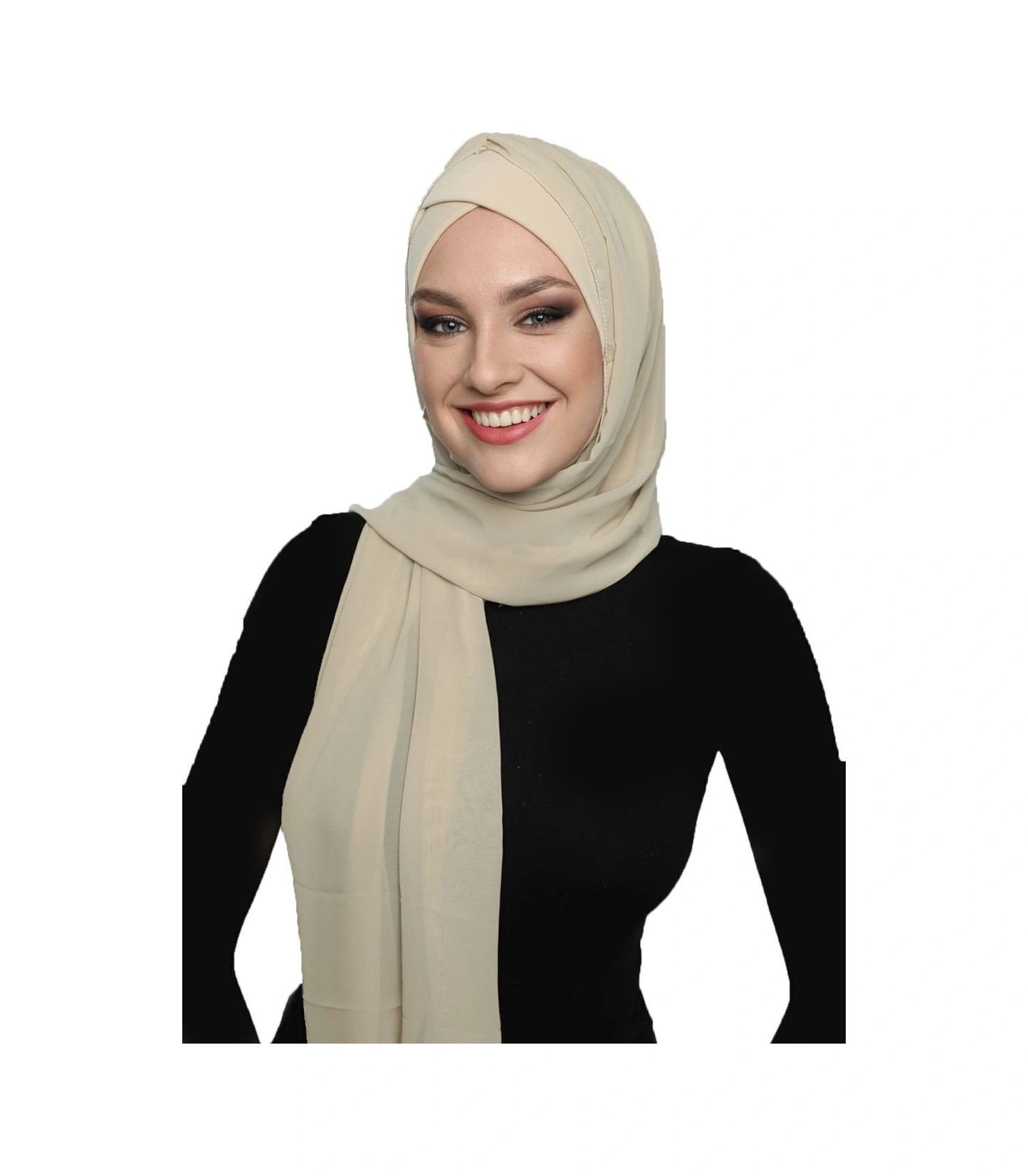 Şallı Takmatik Sade Bej Hazır Türban Tesettür Bone Namaz Örtüsü Bej