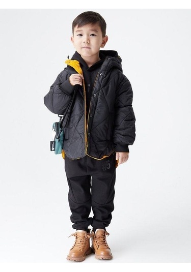 Çocuk Desenli Çift Taraflı Cepli Mont-13619 HARDAL