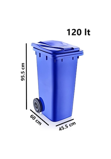 Omnipazar Sy-6505 Tekerlekli Kapaklı Plastik Çöp Konteyneri 120 Lt Mavi