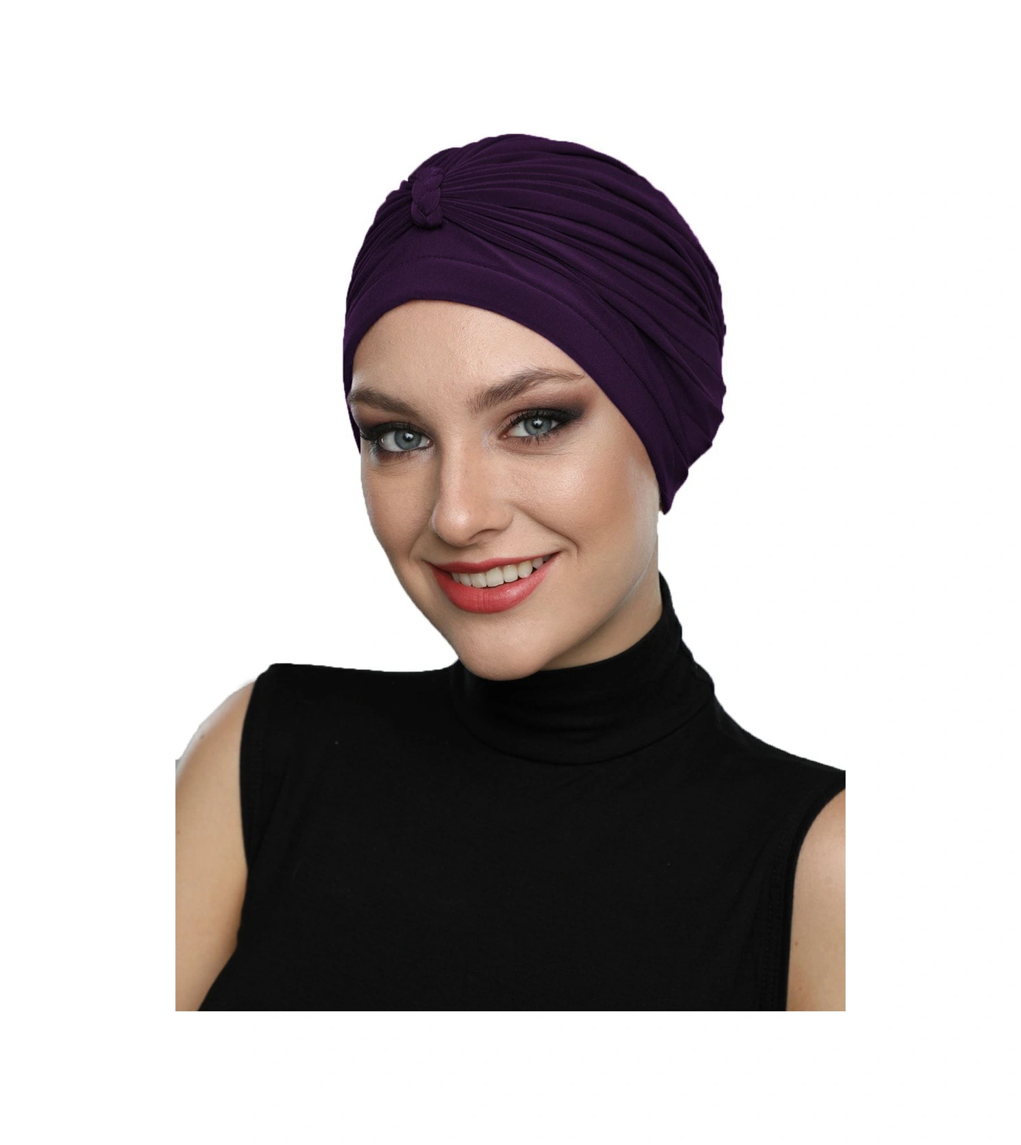Örgülü Mor Hazır Türban Tesettür Havuz Bonesi Mor