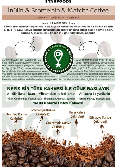 Inülin Ve Bromelain Coffee 100 Gr. Türk Kahvesi Filtre Kahve No: 1 Detox Coffee İnce Öğütülmüş