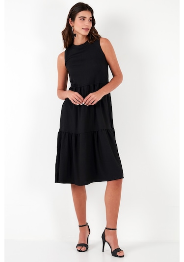 Lela Regular Fit Kolsuz Midi Bayan Elbise 5869008 Siyah