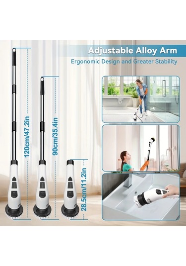 Fochsia Minimalist Style 6 My 006 Elektrikli Döner Fırça Şarj Edilebilir Kablosuz Temizlik Fırçası Ayarlanabilir Sap Usb C Şarj Lityum Pil Halı Banyo Mutfak Seramik Ve Ev Temizliği İçin