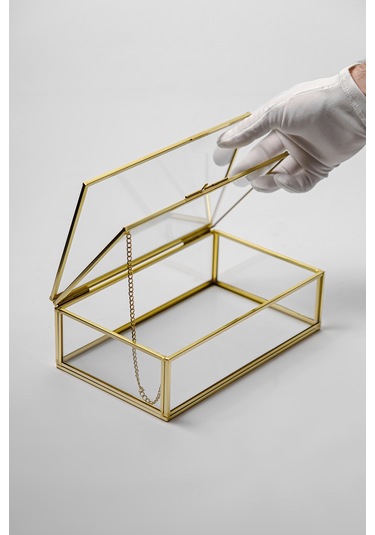 Çerçeve Kapaklı Cam Kutu Pirinç & Gold