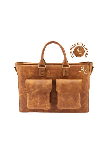 Twingold Kişiye Özel %100 Deri Rainbow Evrak / Laptop Çantası - Camel