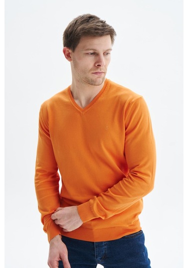 Arma Erkek Slim Fit Basic V Yaka Triko Kazak K9kro0852 Turuncu