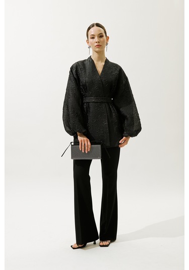 Jakar Organze Kimono Siyah Siyah