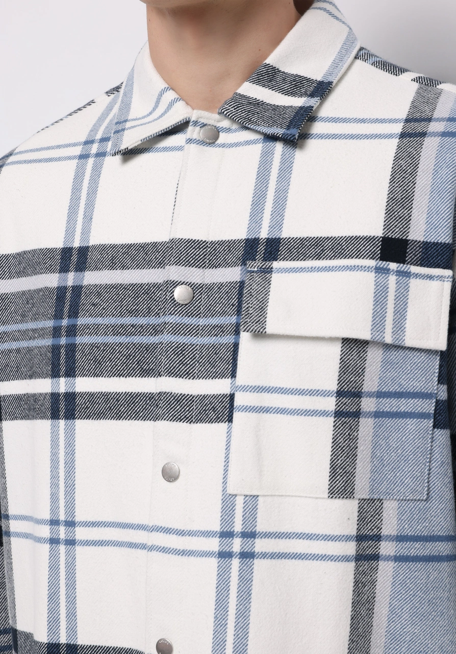 Colins Comfort Fit Shirt Neck Ekoseli Erkek Mavi Shacket Cl1076730 Q1.v1 Ble Mavi